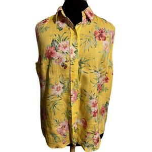 Ralph Lauren Women’s Yellow Floral Linen Sleeveless Blouse – Size L